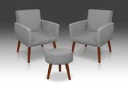 Kit 02 Poltrona Nina + 01 Puff Redondo Suede Cinza Claro -MODENA DECOR