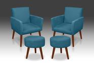 kit 02 Poltrona Nina +02 Puf Redondo Suede Azul Claro -Modena Decor