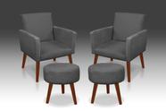 Kit 02 Poltrona Nina + 02 Puff Redondo Suede Cinza Escuro -Modena Decor