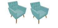 KIT 02 Poltrona Nina Captone decorativa suede Azul Turquesa para escritorio, sala salão Biselos-Decor