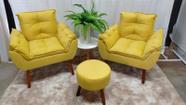 Kit 02 Poltrona opala + 01 Puff Redondo Suede Amarelo-CASA DA POLTRONA