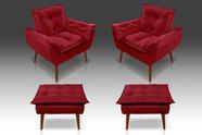 Kit 02 Poltrona Opala + 02 Puf Opala Suede Vermelho-Modena Decor