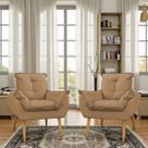 Kit 02 Poltrona Opala decorativa pés palito capuccino