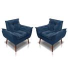 Kit 02 Poltrona Opala Decorativa Suede Azul marinho
