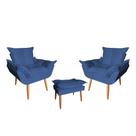 Kit 02 Poltrona Opala Sala De Estar Com Puff Opala Suede Azul Marinho - Hellen Decor Kit 02 Poltrona Opala Sala De Estar Com Puff Opala Suede Azul Marinho - Hellen Decor
