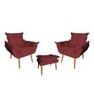 Kit 02 Poltrona Opala Sala De Estar Com Puff Opala Suede Bordô - Hellen Decor Kit 02 Poltrona Opala Sala De Estar Com Puff Opala Suede Bordô - Hellen Decor