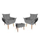 Kit 02 Poltrona Opala Sala De Estar Com Puff Opala Suede Cinza - Hellen Decor Kit 02 Poltrona Opala Sala De Estar Com Puff Opala Suede Cinza - Hellen Decor
