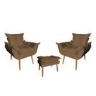 Kit 02 Poltrona Opala Sala De Estar Com Puff Opala Suede Marrom - Hellen Decor Kit 02 Poltrona Opala Sala De Estar Com Puff Opala Suede Marrom - Hellen Decor