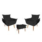 Kit 02 Poltrona Opala Sala De Estar Com Puff Opala Suede Preto - Hellen Decor Kit 02 Poltrona Opala Sala De Estar Com Puff Opala Suede Preto - Hellen Decor