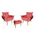 Kit 02 Poltrona Opala Sala De Estar Com Puff Opala Suede Vermelho - Hellen Decor Kit 02 Poltrona Opala Sala De Estar Com Puff Opala Suede Vermelho - Hellen Decor