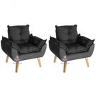 Kit 02 Poltrona Opala Suede em tonalidade Preto.