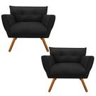 Kit 02 Poltronas Anitta Suede Preto Pés Palito Castanho