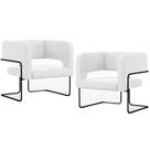 Kit 02 Poltronas Base De Aço Preto Corano Branco C-12