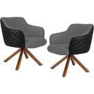 Kit 02 Poltronas Base Giratória Madeira Jade D02 Linho Cinza C-416 Tressê Material Sintético Preto - Lyam Decor