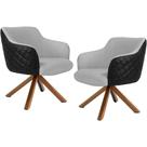Kit 02 Poltronas Base Giratória Madeira Jade D02 Linho Cinza D-315 Tressê Corano Preto - Lyam Decor