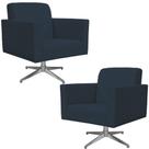 Kit 02 Poltronas Base Giratória Suede Azul Marinho Kit 02 Poltronas Base Giratória Suede Azul Marinho