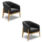 Kit 02 Poltronas Base Madeira Castanho Cor Preto Kit 02 Poltronas Base Madeira Castanho Cor Preto
