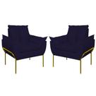 Kit 02 Poltronas Base Metal Dourada Sala Quarto Balaqui Decor