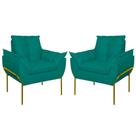 Kit 02 Poltronas Base Metal Dourada Sala Quarto Balaqui Decor