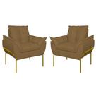 Kit 02 Poltronas Base Metal Dourado Sala, Quarto Escritório