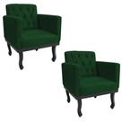kit 02 Poltronas Classic Pés Luís XV Suede Verde - Doce Sonho Móveis