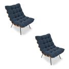 Kit 02 Poltronas Costela Suede Azul Marinho Base Metálica Preto - D'Rossi