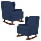 Kit 02 Poltronas De Amamentação Com Balanço Malu Base De Madeira P02 Suede Azul Marinho - Lyam Decor