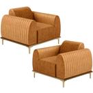 Kit 02 Poltronas Decorativa Base De Madeira Castanho e Pés Metalizado D'Ouro Molino D02 material sintético Whisky B-90 - Lyam Decor