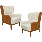 Kit 02 Poltronas Decorativa Base de Madeira Milena D02 Linho Bege A-184 Material Sintético Marrom - Lyam Decor