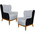 Kit 02 Poltronas Decorativa Base de Madeira Milena D02 Linho Cinza D-315 Corano Preto - Lyam Decor Kit 02 Poltronas Decorativa Base de Madeira Milena D02 Linho Cinza D-315 Corano Preto - Lyam Decor