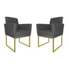 Kit 02 Poltronas Decorativa Base Ferro Dourada Suede Klara - Estopar