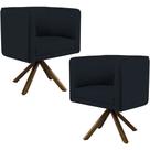 Kit 02 Poltronas Decorativa Base Giratória de Madeira Betina D02 Corano Preto C-05 - Lyam Decor