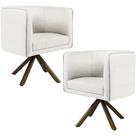 Kit 02 Poltronas Decorativa Base Giratória de Madeira Betina D02 Linho Bege C-443 - Lyam Decor