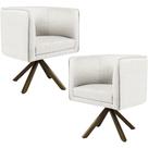 Kit 02 Poltronas Decorativa Base Giratória de Madeira Betina D02 Linho Bege C-443 - Lyam Decor