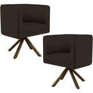 Kit 02 Poltronas Decorativa Base Giratória de Madeira Betina D02 Material Sintético Marrom C-34 - Lyam Decor