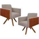 Kit 02 Poltronas Decorativa Base Giratória de Madeira Helô L02 Linho Bege material sintético Camel - Lyam Decor
