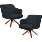 Kit 02 Poltronas Decorativa Base Giratória de Madeira Jade C06 Linho Chumbo D-465 - Lyam Decor