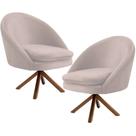 Kit 02 Poltronas Decorativa Base Giratória de Madeira Rafa C06 Veludo Bege C-309 - Lyam Decor