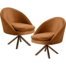 Kit 02 Poltronas Decorativa Base Giratória de Madeira Rafa C06 Veludo Telha C-262 - Lyam Decor
