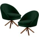 Kit 02 Poltronas Decorativa Base Giratória de Madeira Rafa C06 Veludo Verde C-303 - Lyam Decor