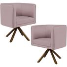 Kit 02 Poltronas Decorativa Base Giratória Madeira Betina D02 Veludo Rosê D-305 - Lyam Decor