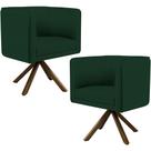 Kit 02 Poltronas Decorativa Base Giratória Madeira Betina D02 Veludo Verde Musgo D-303 - Lyam Decor