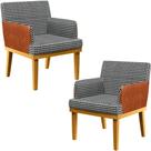 Kit 02 Poltronas Decorativa Base Mel Beatriz W01 Suede Pied Poule material sintético Camel - Lyam Decor