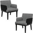 Kit 02 Poltronas Decorativa Base Tabaco Beatriz W01 Suede Pied Poule Material Sintético Preto - Lyam Decor