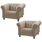 Kit 02 Poltronas Decorativa Bérgamo Couro Bege 66 - Gran Belo
