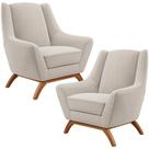 Kit 02 Poltronas Decorativa Fixa Base De Madeira Castanho Juliet D02 Bouclê Creme B-54 - Lyam Decor