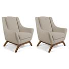 Kit 02 Poltronas Decorativa Fixa Base de Madeira Juliet D02 Linho Bege C-129 - Lyam Decor