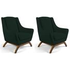 Kit 02 Poltronas Decorativa Fixa Base de Madeira Juliet D02 Linho Verde C-117 - Lyam Decor