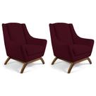 Kit 02 Poltronas Decorativa Fixa Base de Madeira Juliet D02 Veludo Marsala D-278 - Lyam Decor