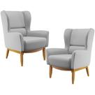 Kit 02 Poltronas Decorativa Fixa Base de Madeira Milena D02 Linho Cinza D-315 - Lyam Decor